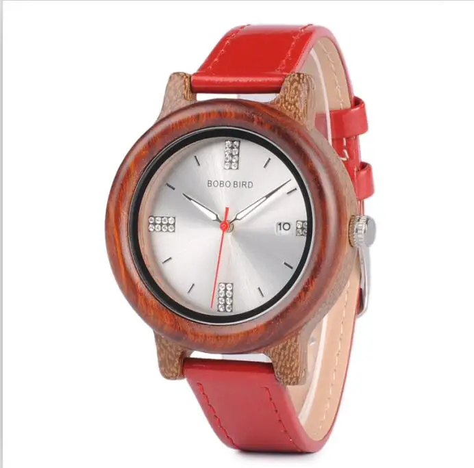 red strap BOBO BIRD Новое поступление деревянные бамбуковые часы для женщин кожаный ремешок женские деревянные наручные часы кварцевые в подарочной коробке erkek ko - Цвет: red strap