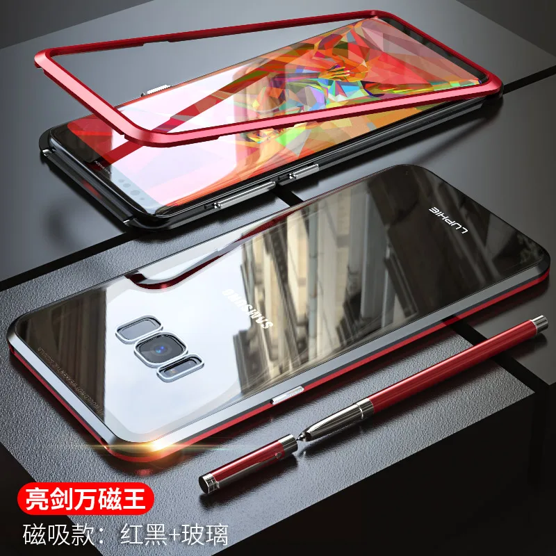 black red Магнитный металлический чехол LUPHIE для samsung Galaxy S9 S8 Plus Note 9, Магнитный чехол-бампер, прозрачная стеклянная крышка для samsung Note 9, чехол - Цвет: black red