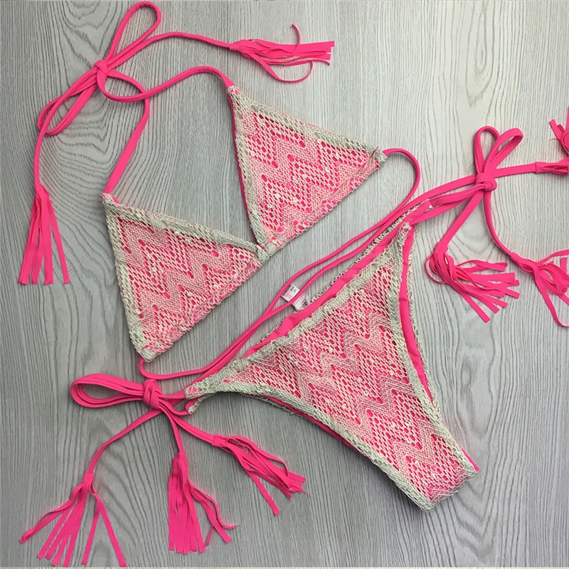 Tassel Bikini Set Fringe Swimwear Sexy Women Push Up Bikini Set lace Swimsuit Beachwear Bathing Suit Brazilian Biquini Monokini