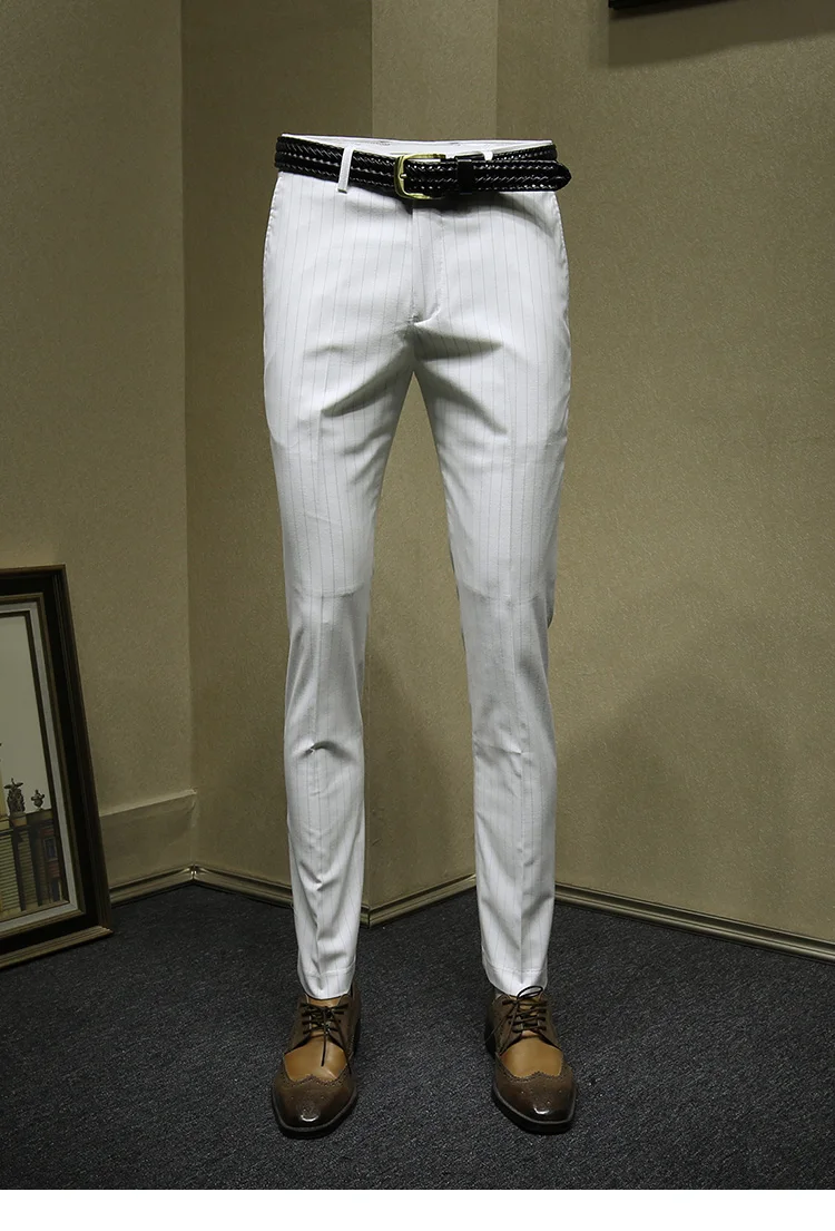 Брюки мужские формальные Бизнес slim fit белый полосатый подарок на день отца свадебная одежда жениха умный повседневный мужской костюм женские укороченные брюки больших размеров