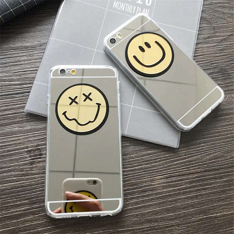 Ainike Smile Face Acrylic Mirror Phone Case For iPhone X XR XS MAX 8Plus 4s 5s SE 6 6S Plus 7 7plus Lovely Smiling Cover |