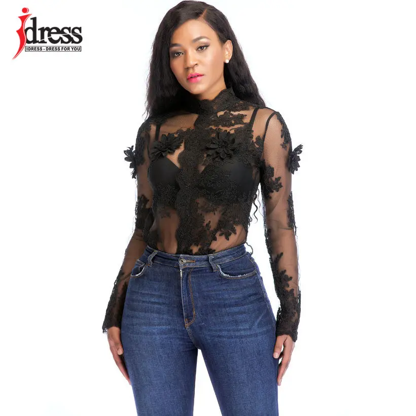 Женское Сетчатое боди IDress черное Белое Облегающее с объемной цветочной вышивкой