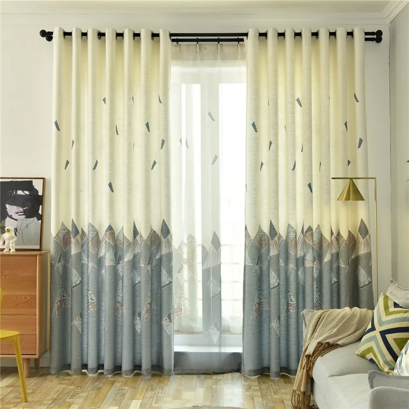 Padded Cotton Linen Bottom Cloth Boys Printed Curtain for Living Room Blue Curtains Gray Fine | Дом и сад