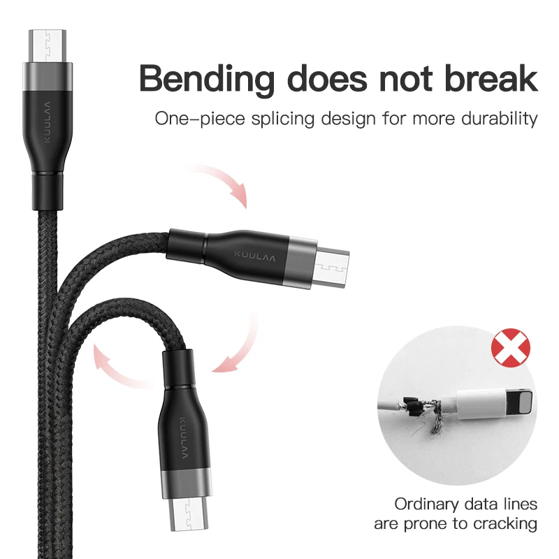KUULAA 3 в 1 USB кабель для мобильного телефона Micro usb type C кабель зарядного устройства для iPhone Быстрая зарядка кабель Micro USB C шнур зарядного устройства