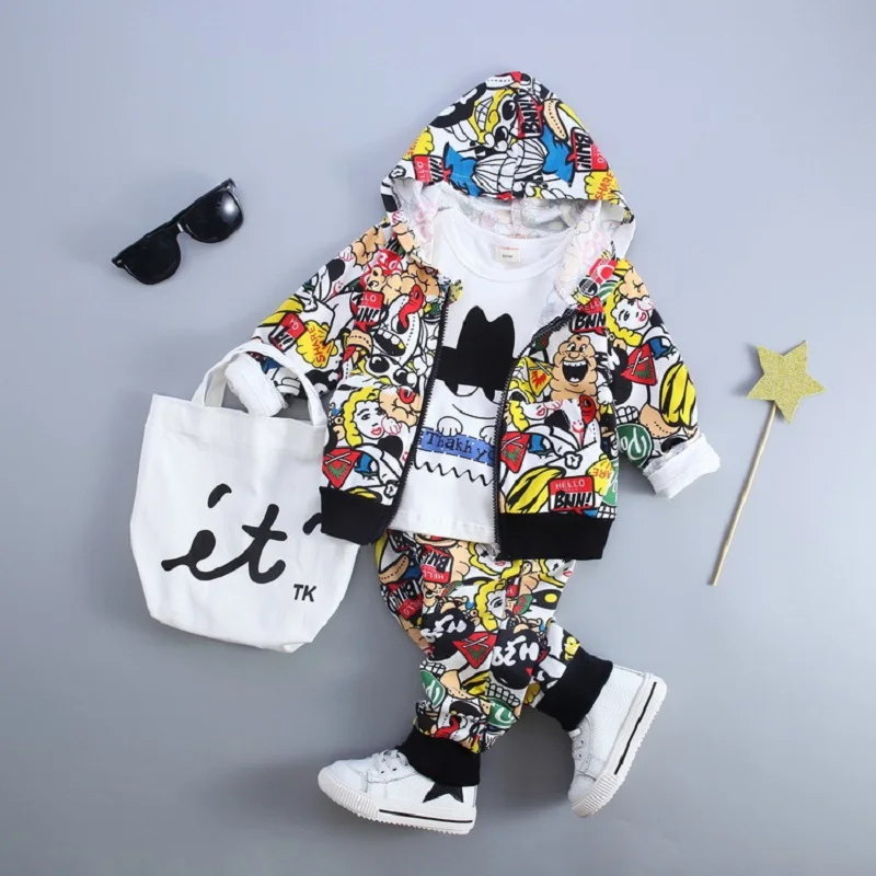 Spring Baby Boy Girls Clothing Sets Fashion Print Cartoon Casual Toddler Suit for Boys Coat + T shirt Pants1 - 4 Y |