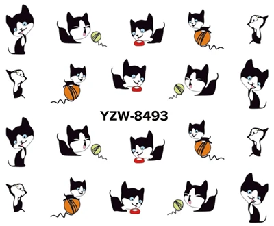 YZW8493 YZWLE, 1 лист на выбор, новая мода, милая, сладкая, переводная, 3D, серый, милый кот, наклейки для ногтей, полное покрытие, ногти, наклейка, сделай сам - Цвет: YZW8493