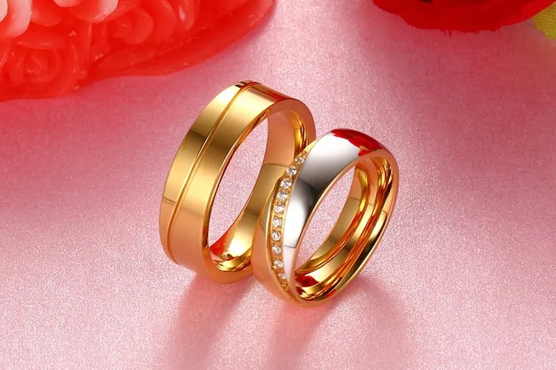2017 новая мода изысканная titanium стали инкрустированные циркон 2 цвета пара кольца