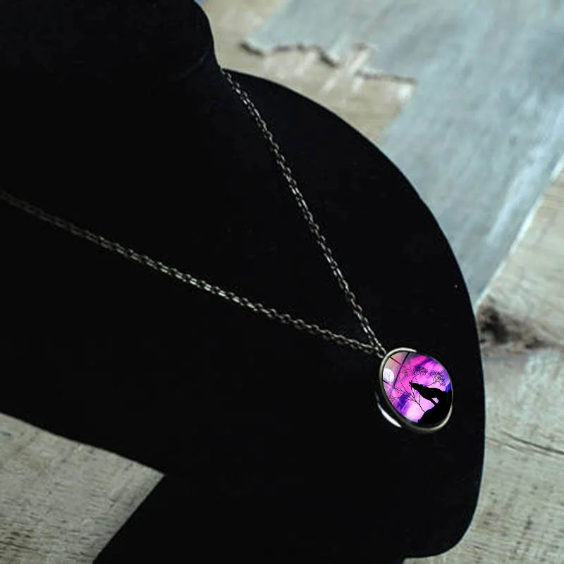XUSHUI XJ Creative Double Sided Glass Ball Pendant Howling Wolf and Moon Necklace Chain Women Vintage Jewelry Christmas Gifts | Украшения и