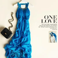 summer silk dress women elegant beach long sea blue dress fashion style high quality clothing free shipping hot selling