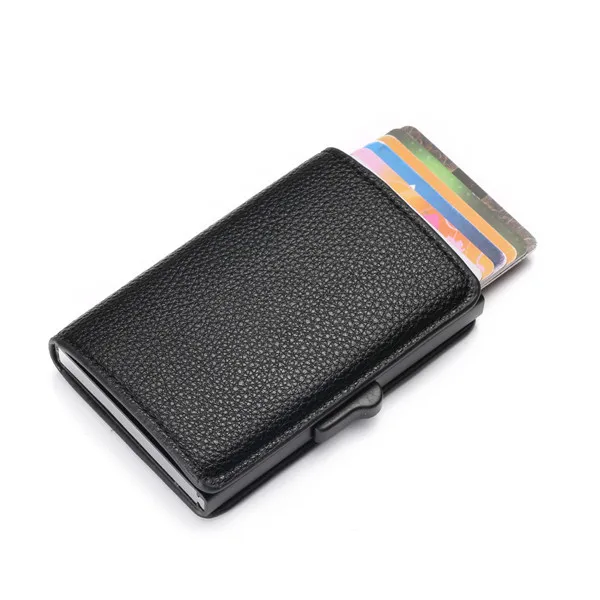 BISI GORO RFID Блокировка Карты Кошелек бизнес держатель для карт алюминиевая коробка Модный мягкий кожаный тонкий чехол для карт Прямая поставка - Цвет: Black X-88