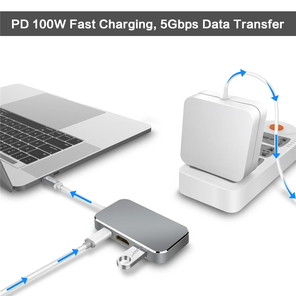 Navceker 100 Вт USB 3,1 type C к HDMI USB 3,0 адаптер конвертер 4 к 60 Гц USB C концентратор для MacBook Pro Pixel huawei Mate10 samsung S9