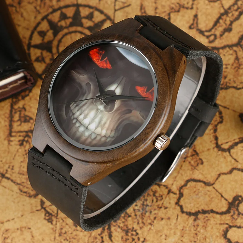 Новое поступление мужские простые наручные часы с черепом бамбуковый браслет из