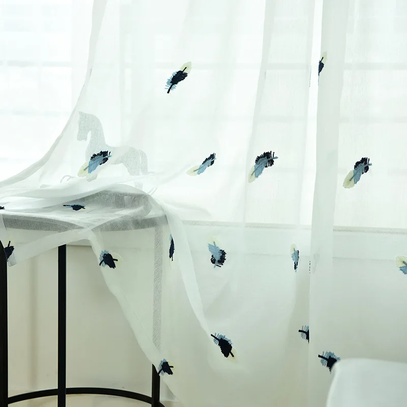 Вышитые перья занавески для гостиной спальни белый тюль окон детская комната