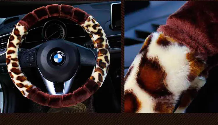 KKYSYELVA плюшевый чехол на руль автомобиля зимние теплые аксессуары для интерьера 38 см шерсть авто чехлы на руль Стайлинг автомобиля