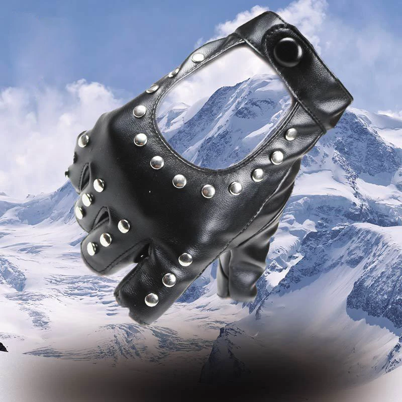 Перчатки Long Keeper из искусственной кожи с заклепками ремешком без пальцев|pu leather