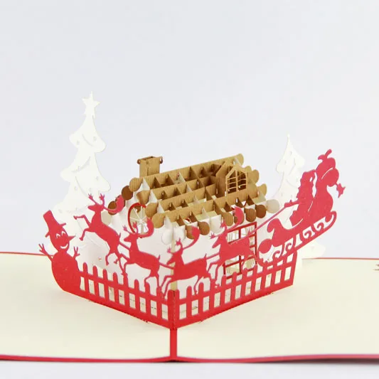 Рождественская открытка с оленем и домом/3D карта kirigami/открытки ручной работы