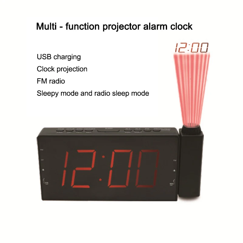 Multi-function projection clock FM Radio Alarm With Snooze Function Display Sleep Timer LED digital for bedroom | Дом и сад