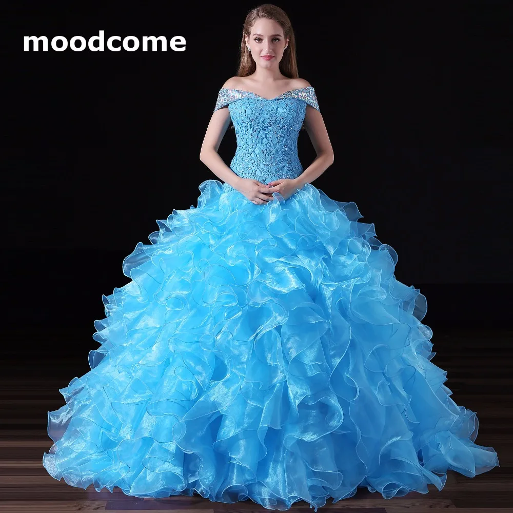 2018 Карамельный цвет Выпускные платья органза многоуровневыми оборками Бисер