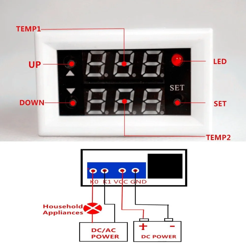 12v Dual display digital thermostat temperature controller Control Relay Switch | Электронные компоненты и