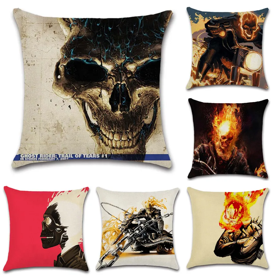 

Ghost Rider fair skull decoration home Throw Pillowcase sofa chair shop car cushion cover friend Kids bedroom gift drop shipping