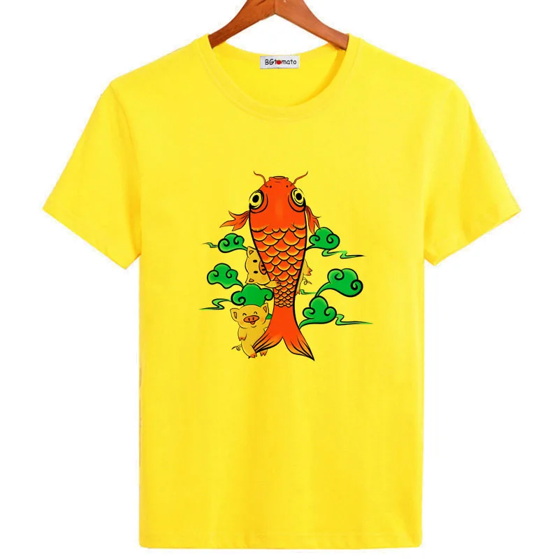 

BGtomato 2022 red fish tshirt fashion cool shirt summer casual t shirt for men homme cool funny shirts