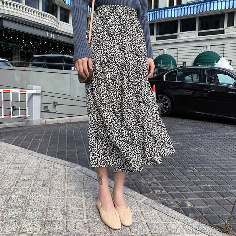 Женские миди юбки с леопардовым принтом длинная Расклешенная юбка