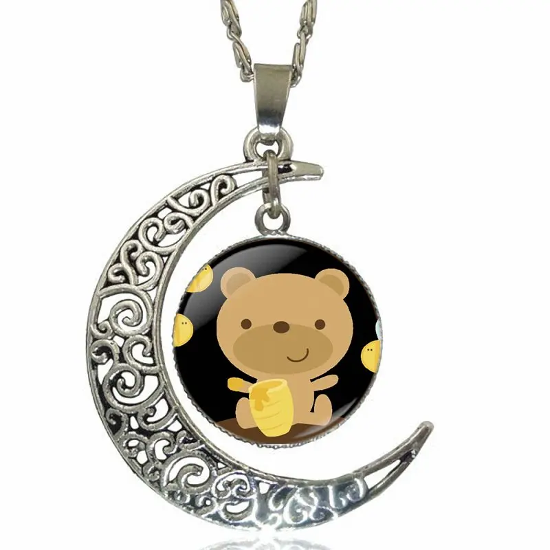 For Woman Vintage Statement Bear Honeypot Fashion Necklaces &amp Pendants Necklace With Crescent Moon Glass | Украшения и