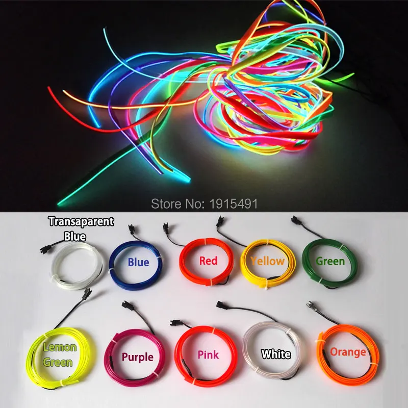 Электролюминесцентная веревка 10 цветов на выбор 3 м 12 В постоянного тока | Лампы и