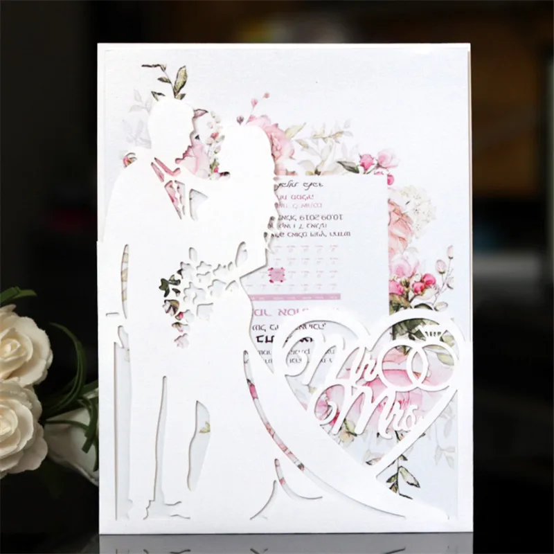Романтическое свадебное приглашения Mr Mrs laser cut card свадебный душ экономия дня