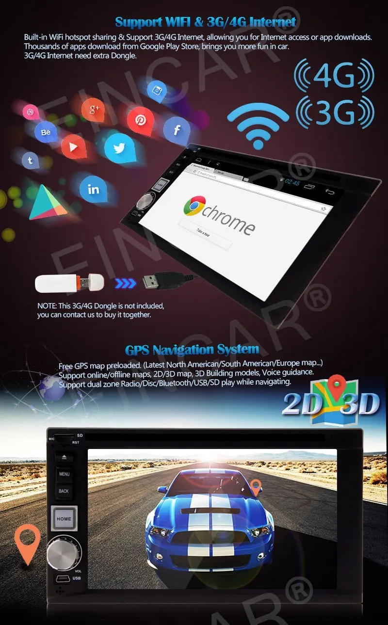Rear Camera+Android 6.0 2 DIN Head Unit In console Car DVD GPS navigation WIFI FM Radio Receiver Android supports 3G/4G OBD2 | Автомобили