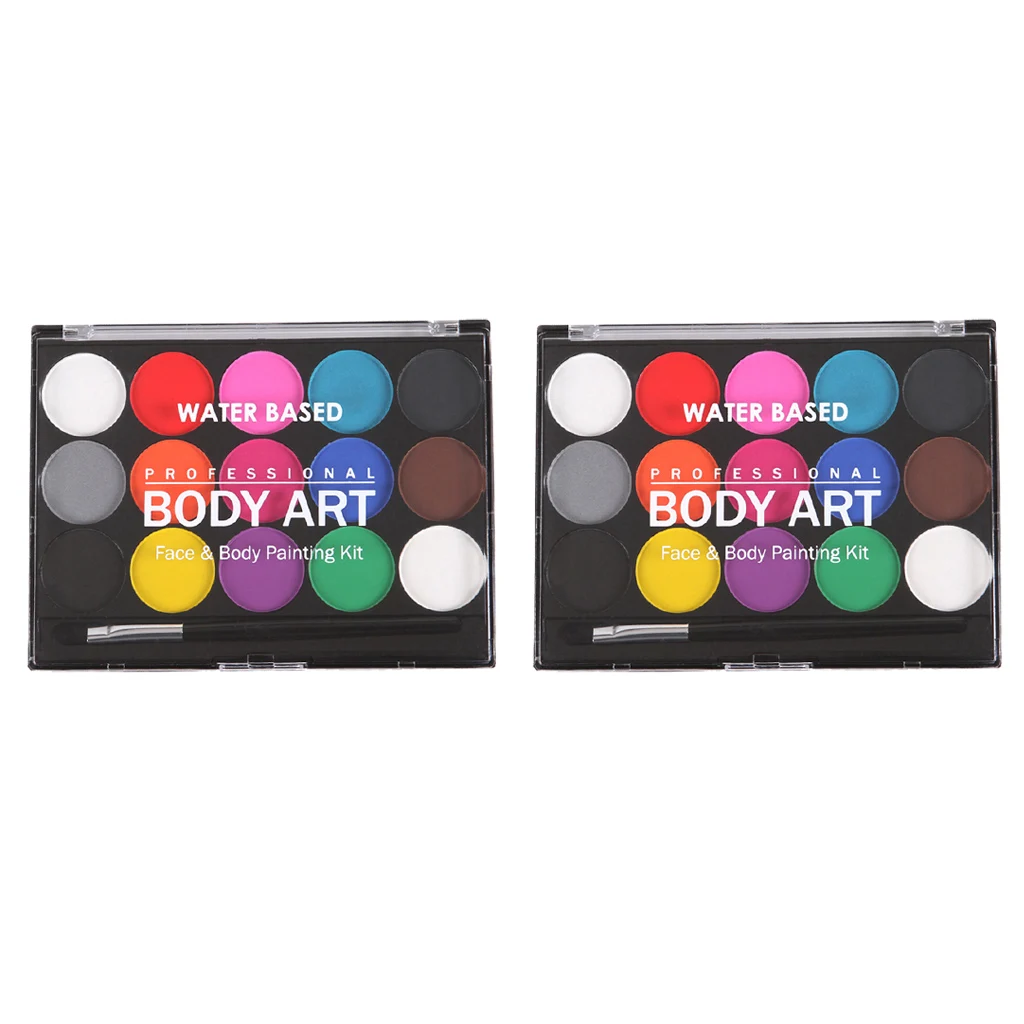 

2 Sets 15 Colors Non-toxic Face Body Painting Halloween Fancy Party Art Kits