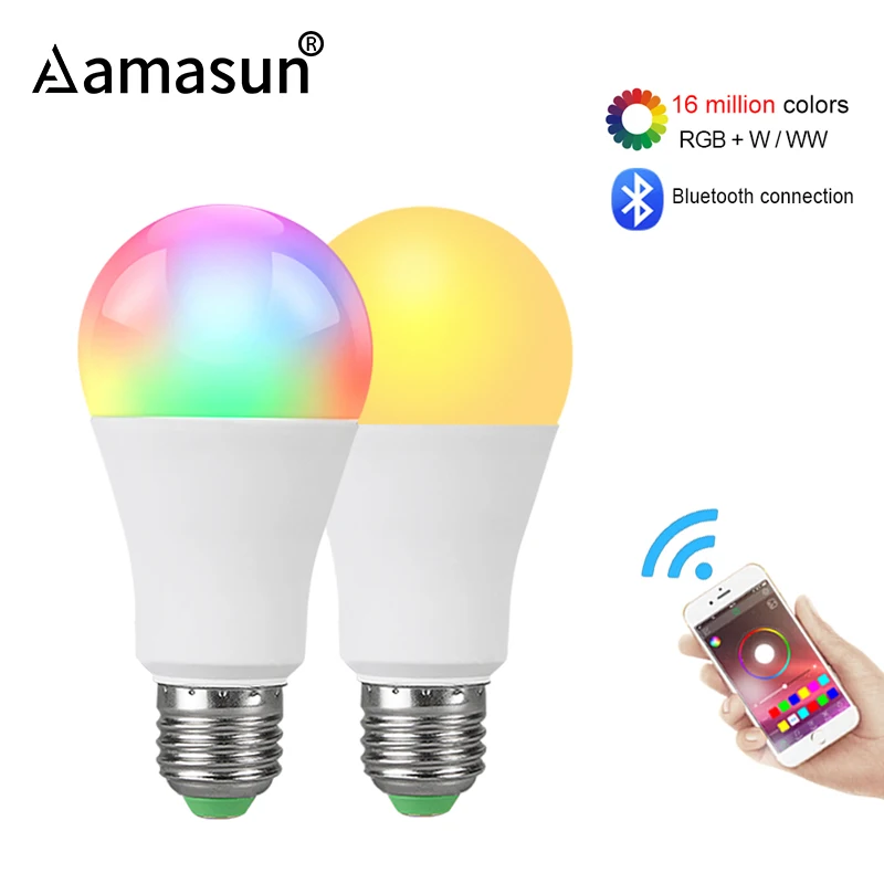 С регулируемой яркостью Смарт лампочка с Bluetooth 85 265 V E27 15 Вт RGB волшебная лампа IOS