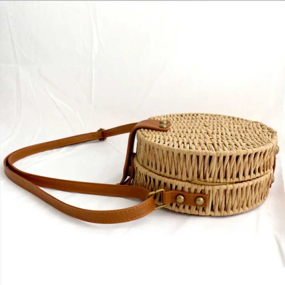 Женские соломенные сумки плетеные пляжные из ротанга круглая сумка через плечо