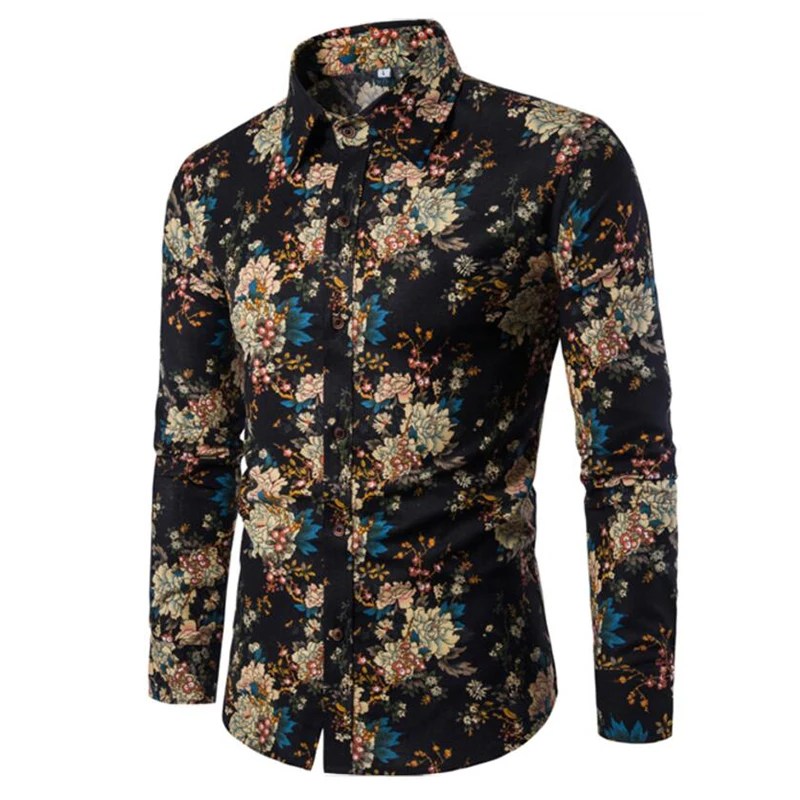EYUANYANG мужская одежда 2018 с длинным рукавом Гавайская рубашка Camisa Masculina модная