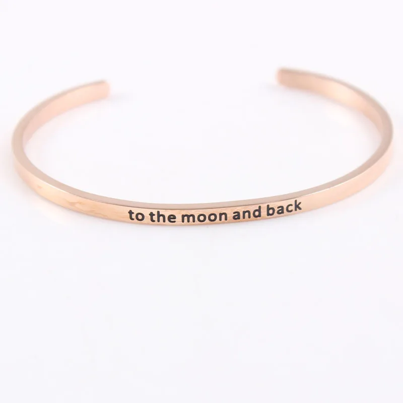 Rose Gold To The Moon And Back 316L Stainless Steel Bangle Engraved Inspirational Quote Cuff Mantra Bracelet for Women | Украшения и