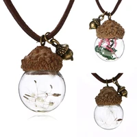 vintage acorn pinecone dandelion leather chain jewelry for women men cute crystal glass ball wishing bottle choker chain