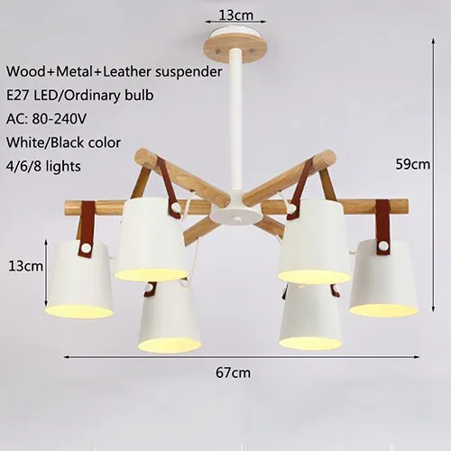 White 6 lights Люстра в скандинавском стиле из железа и цельного дерева E27 Светодиодная Люстра для кухни, гостиной, спальни, ресторана - Цвет корпуса: White 6 lights