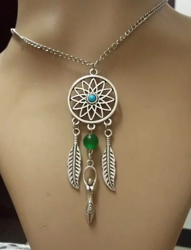Модный тибетский серебряный Ловец снов и листья богиня земли бусины Подвески