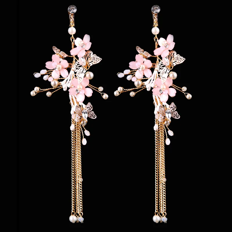 

SLBRIDAL Gorgeous Rhinestones Crystals Pearls Butterfly Bridal Wedding Chandelier Earring Dangle Tassels Earring Women Jewelry