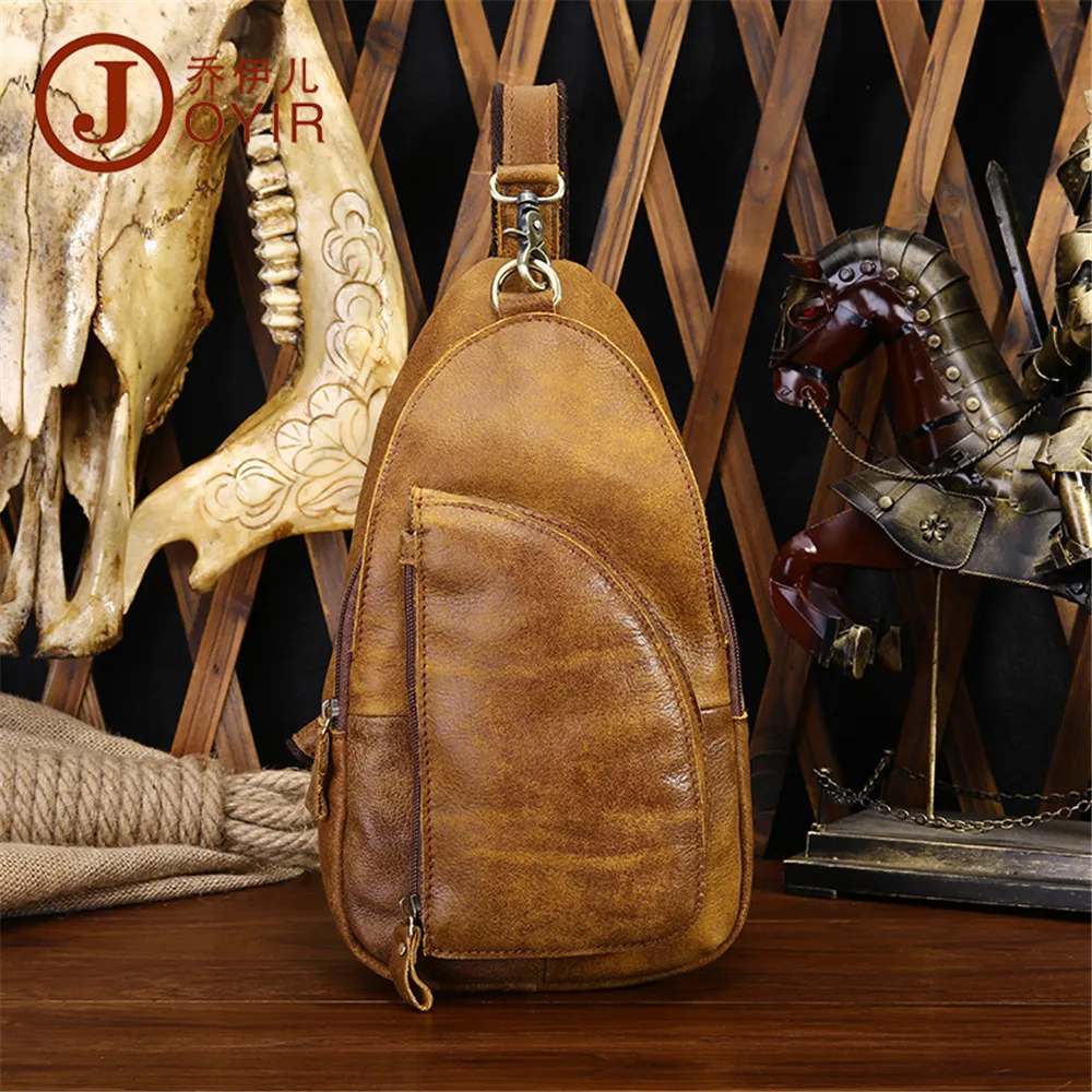 

Joyir Fashion Vintage Men Crossbody Bags Chest Bag Genuine Leather Zipper Casual Men's Travel Messenger Bag Nubuck Leather Bag