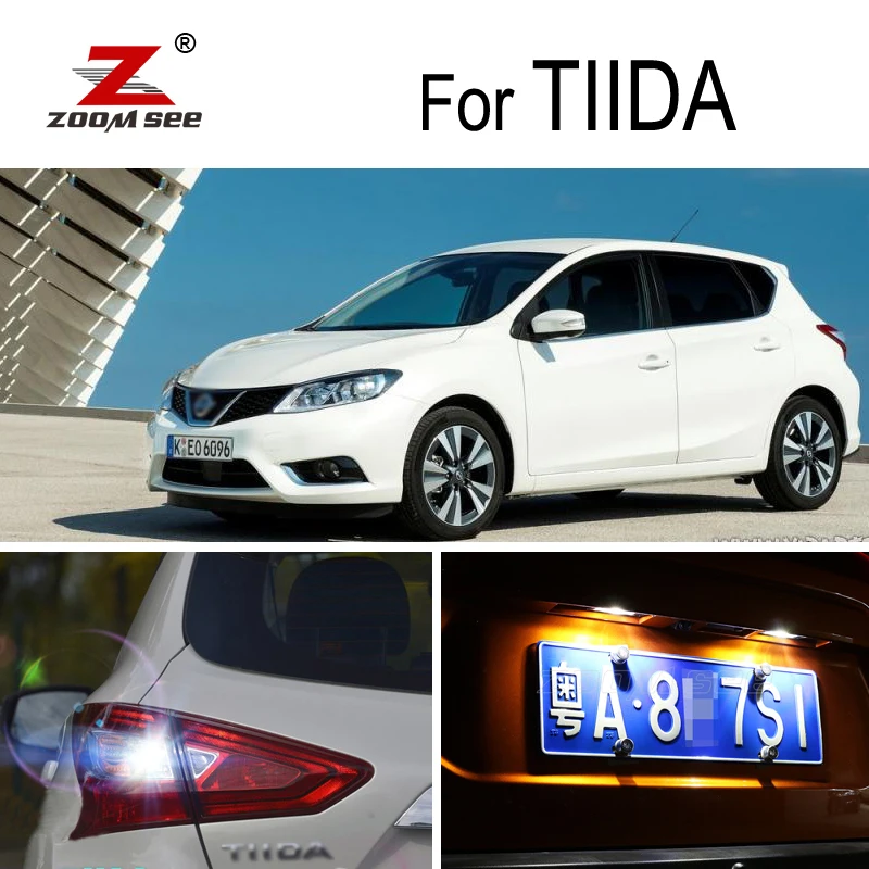 

4pc x Error free White LED bulb For 2015-2019 Nissan Tiida C13 Reverse backup + License plate LED Exterior light kit