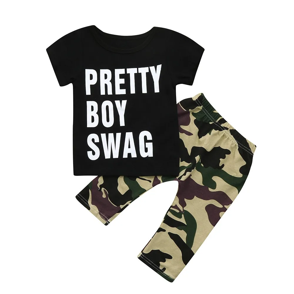 Hot Sale Clothing Children Summer Newborn Toddler Baby Letter Camouflage Print Tshirt Tops Pants Outfit Clothes Set dropshipping | Детская