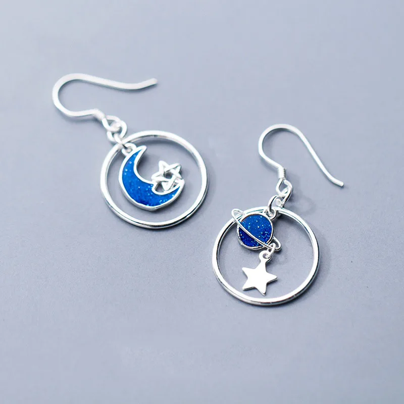 Office Blue Moon Star 925 Sterling Silver Dangling Earrings | Украшения и аксессуары