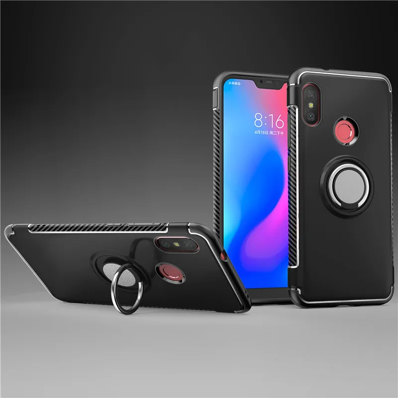 For Xiaomi Mi A2 Lite phone Case 5.84 PC+TPU A2Lite Global Version MiA2Lite case Finger Ring Car Magnet Back Cover |