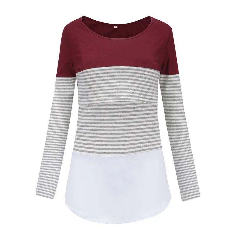 

2019 Maternity clothes pregnant breastfeeding nursing top O-neck Striped pregnancy t shirt breastfeeding clothes T0609