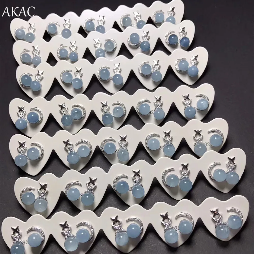 Бесплатная доставка натуральный Аквамарин серьги гвоздики для женщин 2 пары в