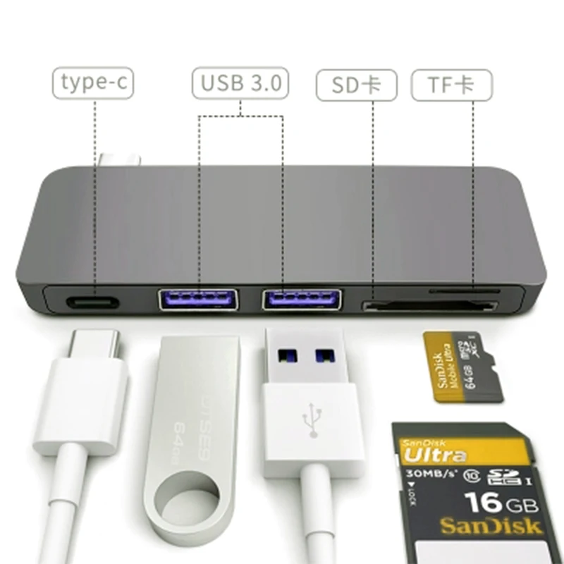 USB 3.1 Type C To Hub Card Reader Multiport Type-C Thunderbolt 3 Convertor USB-C charging for Macbook Pro Samsung | Электроника