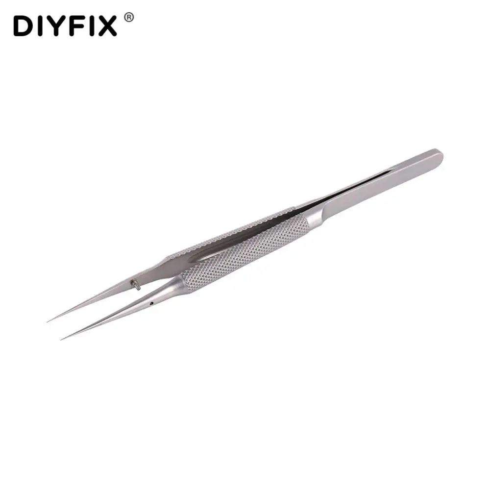 DIYFIX ультра точный прыгающий Пинцет прямые изогнутые зажимы из нержавеющей стали Инструменты для ремонта мобильных телефонов 0,02 мм материнская плата - Тип головки пинцета: Острый угол