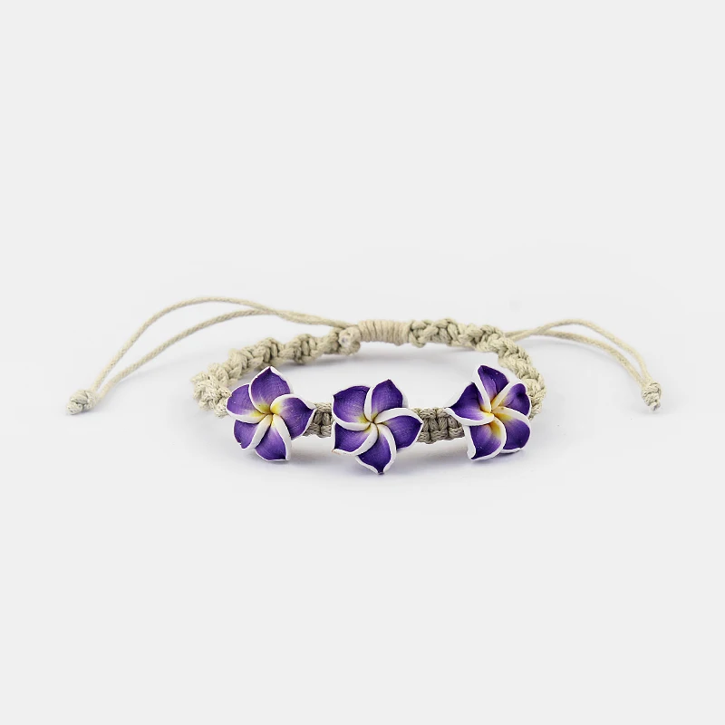 Purple 1 шт красочные три Плюмерия цветок Fimo глина дружба ручной работы вощеный шнур браслеты для серфинга красота ювелирные изделия - Окраска металла: Purple