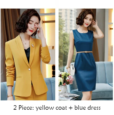 yellow coat dress Женский костюм Весна Лето длинный рукав тонкий белый блейзеры офисные женские модные элегантные рабочие повседневные пальто платья костюмы Женская одежда - Цвет: yellow coat dress